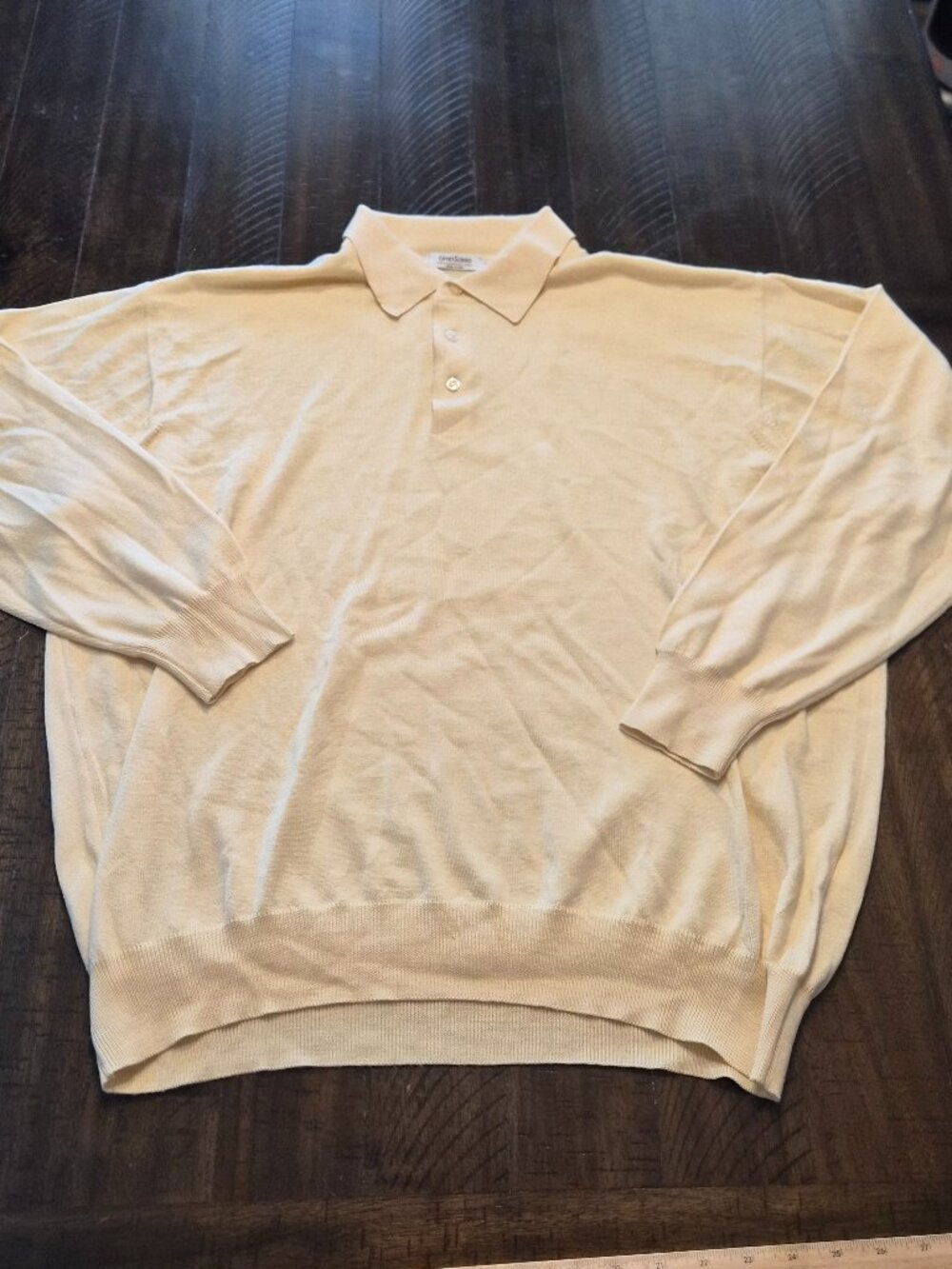 GRAN SASSO Knit WOOL CASHMERE SILK Long Sleeve Polo Sweater Men's XL Yellow H111